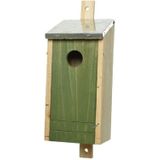 Set van 2 houten vogelhuisjes/nestkastjes met donkergroene voorzijde en metalen dakje 26 cm - Vogelhuisjes tuindecoraties