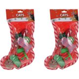 2x stuks kerstcadeau voor katten/poezen kerstsok met speeltjes - Kattenspeelgoed/poezenspeelgoed kerst thema