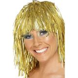 Smiffys dames folie carnaval pruik - goud metallic - disco/eighties/toppers/foute party thema