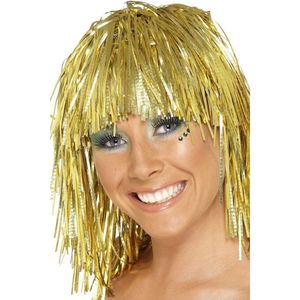Smiffys dames folie carnaval pruik - goud metallic - disco/eighties/toppers/foute party thema