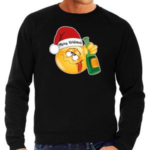 Bellatio Decorations foute kersttrui/sweater heren - Dronken - zwart - Merry Kristmus