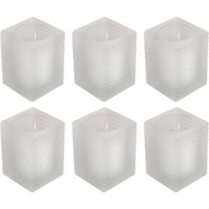 6x Matte glazen kaarsenhouders met kaars 7 x 10 cm 24 branduren - Geurloze kaarsen - Woondecoraties