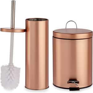 Luxe 3 liter Pedaalemmer/vuilnisbak en Toiletborstel 38 cm badkamer set koper metaal