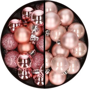Kerstballen 36x stuks - 3 en 4 cm - roze en lichtroze - kunststof