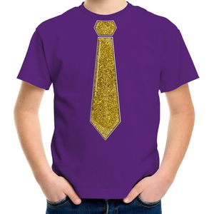 Bellatio Decorations Verkleed t-shirt voor kinderen - glitter stropdas - paars - jongen - carnaval