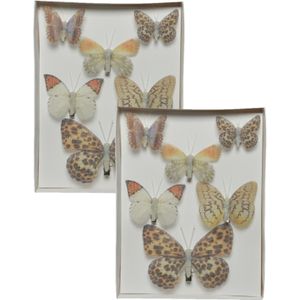 12x gekleurde vlinders decoraties 5,5 x 4 cm op clip - Woondecoraties home deco versiering