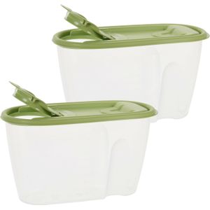 Voedselcontainer strooibus - 2x - groen - 1 liter - kunststof - 20 x 9,5 x 11 cm