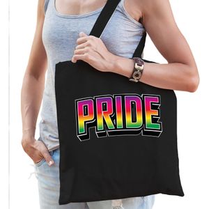 Bellatio Decorations Gay Pride tas voor dames - zwart - katoen - 42 x 38 cm - regenboog - LHBTI