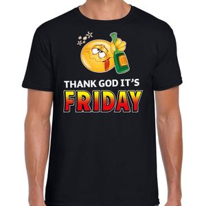 Funny emoticon t-shirt Thank God it is friday zwart voor heren -  Fun / cadeau shirt