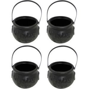 Set van 4x stuks mini heksenketel/kookpot zwart 15 cm - Halloween uitdeel cadeautjes