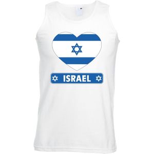 Israel singlet shirt/ tanktop met Israelische vlag in hart wit heren