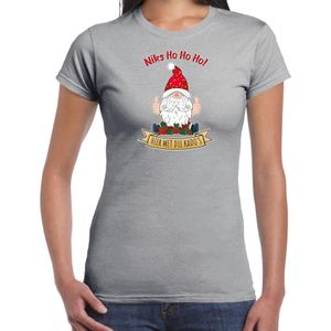 Bellatio Decorations fout kersttrui t-shirt dames - Kado Gnoom - grijs - Kerst kabouter