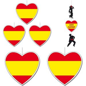 6-delige hou van Spanje versiering set hartjes van 14 cm en 28 cm en grote Spaanse thema hanger - vlaggen decoraties