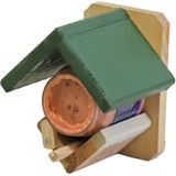 2x stuks vogelhuisje/voederhuisje/pindakaashuisje hout met groen dakje 16 cm - Vogelvoederhuisje - Vogelvoer - Vogel voederstation