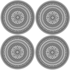 4x stuks Ibiza stijl ronde grijze placemats van vinyl D38 cm - Antislip/waterafstotend - Stevige top kwaliteit