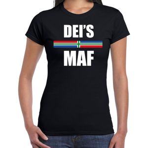 Deis maf met vlag Groningen t-shirt zwart dames - Gronings dialect cadeau shirt