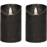 2x Zwarte LED kaarsen / stompkaarsen 12,5 cm - Luxe kaarsen op batterijen met bewegende vlam