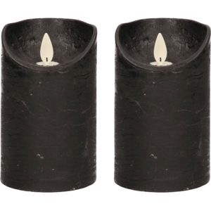 2x Zwarte LED kaarsen / stompkaarsen 12,5 cm - Luxe kaarsen op batterijen met bewegende vlam