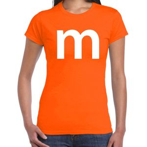 Letter M verkleed/ carnaval t-shirt oranje voor dames - M en M carnavalskleding / feest shirt kleding / kostuum