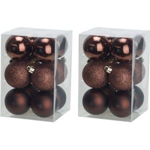 24x stuks kunststof kerstballen donkerbruin 6 cm mat/glans/glitter - Onbreekbare plastic kerstballen - Kerstversiering