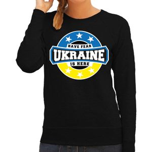Have fear Ukraine is here sweater met sterren embleem in de kleuren van de Oekraiense vlag - zwart - dames - Oekraine supporter / Oekraiens elftal fan trui / EK / WK / kleding