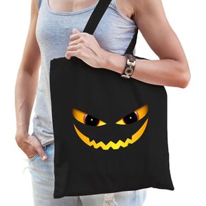 Duivel gezicht halloween katoenen trick or treat tas/ snoep tas zwart - bedrukte tas / halloween / outfit