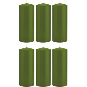 6x Olijfgroene cilinderkaarsen/stompkaarsen 8 x 20 cm 119 branduren - Geurloze kaarsen olijf groen - Woondecoraties