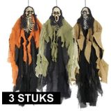 3x Horror skeletten hangdecoratie figuren van 60 cm - Halloween skelet versiering feestartikelen