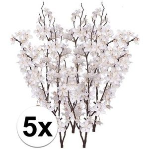 5x Stuks witte appelbloesem kunstbloem/tak met 57 bloemetjes 84 cm - Nepbloemen - Kunstbloemen