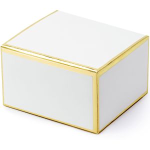 PartyDeco cadeaudoosje - Bruiloft bedankje - 10x - wit/goud - papier - 6 x 4 cm