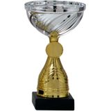 Trofee/prijs beker - goud/zilver - kunststof - 14 x 8 cm - sportprijs