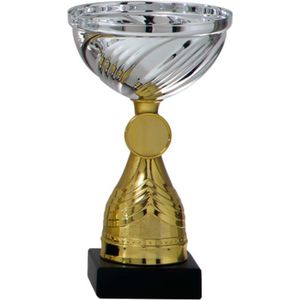 Trofee/prijs beker - goud/zilver - kunststof - 14 x 8 cm - sportprijs