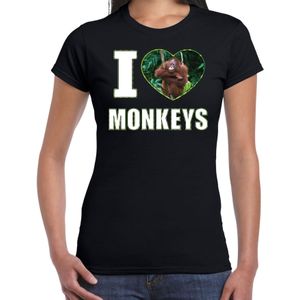 I love monkeys t-shirt met dieren foto van een Orang oetan aap zwart voor dames - cadeau shirt apen liefhebber