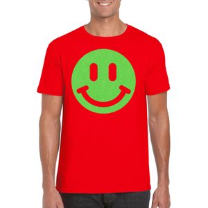 Bellatio Decorations Verkleed shirt heren - smiley - rood - carnaval/foute party - feestkleding