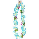Atosa Hawaii krans/slinger - Tropische kleuren blauw - Grote bloemen hals slingers - verkleed accessoires