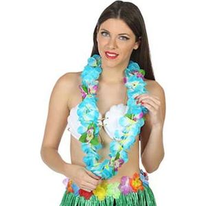 Atosa Hawaii krans/slinger - Tropische kleuren blauw - Grote bloemen hals slingers - verkleed accessoires