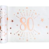 Santex Tafelloper op rol - 2x - 80 jaar verjaardag - polyester - wit/rose goud - 30 x 500 cm