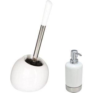 5Five - WC-/toiletborstel in houder - wit/rvs - Zeeppompje 300 ml