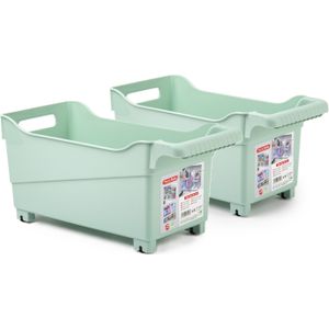 Plasticforte opberg Trolley Container - 2x - mintgroen - L38 x B18 x H18 cm - kunststof