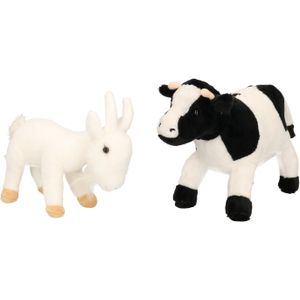 Pluche knuffel boerderijdieren set Koe en Geit van 22 cm - Zachte kinder knuffels