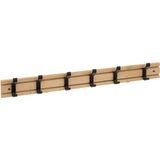 5Five Kapstok rek - wand/muur - lichtbruin/zwart - 6x schuifbare haken - Bamboe/ijzer - 60 x 8 cm