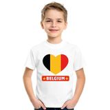 Belgie kinder t-shirt met Belgische vlag in hart wit jongens en meisjes