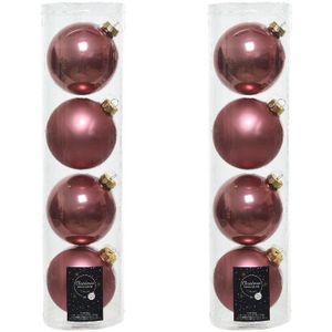 8x Oud roze glazen kerstballen 10 cm - Mat/matte - Kerstboomversiering oud roze