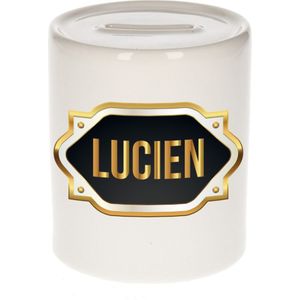Lucien naam cadeau spaarpot met gouden embleem - kado verjaardag/ vaderdag/ pensioen/ geslaagd/ bedankt