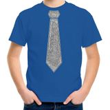 Bellatio Decorations Verkleed t-shirt voor kinderen - glitter stropdas - blauw - jongen - carnaval