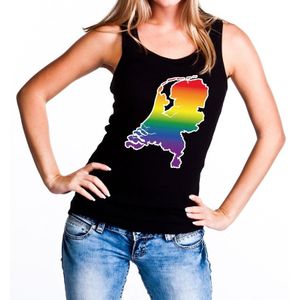 Nederland/Holland gaypride tanktop zwart - regenboog singlet zwart voor dames - gaypride