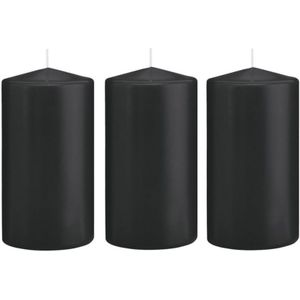 4x Zwarte cilinderkaars/stompkaars 8 x 15 cm 69 branduren - Geurloze kaarsen - Stompkaarsen