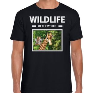 Dieren foto t-shirt giraf - zwart - heren - wildlife of the world - cadeau shirt giraffen liefhebber