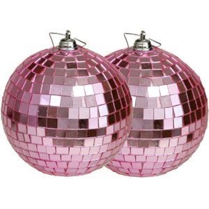 Othmar Decorations discobal kerstballen - 2x - roze -10 cm -kunststof