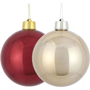 Grote kunststof kerstballen 20 cm - set 2x st - donkerrood en champagne